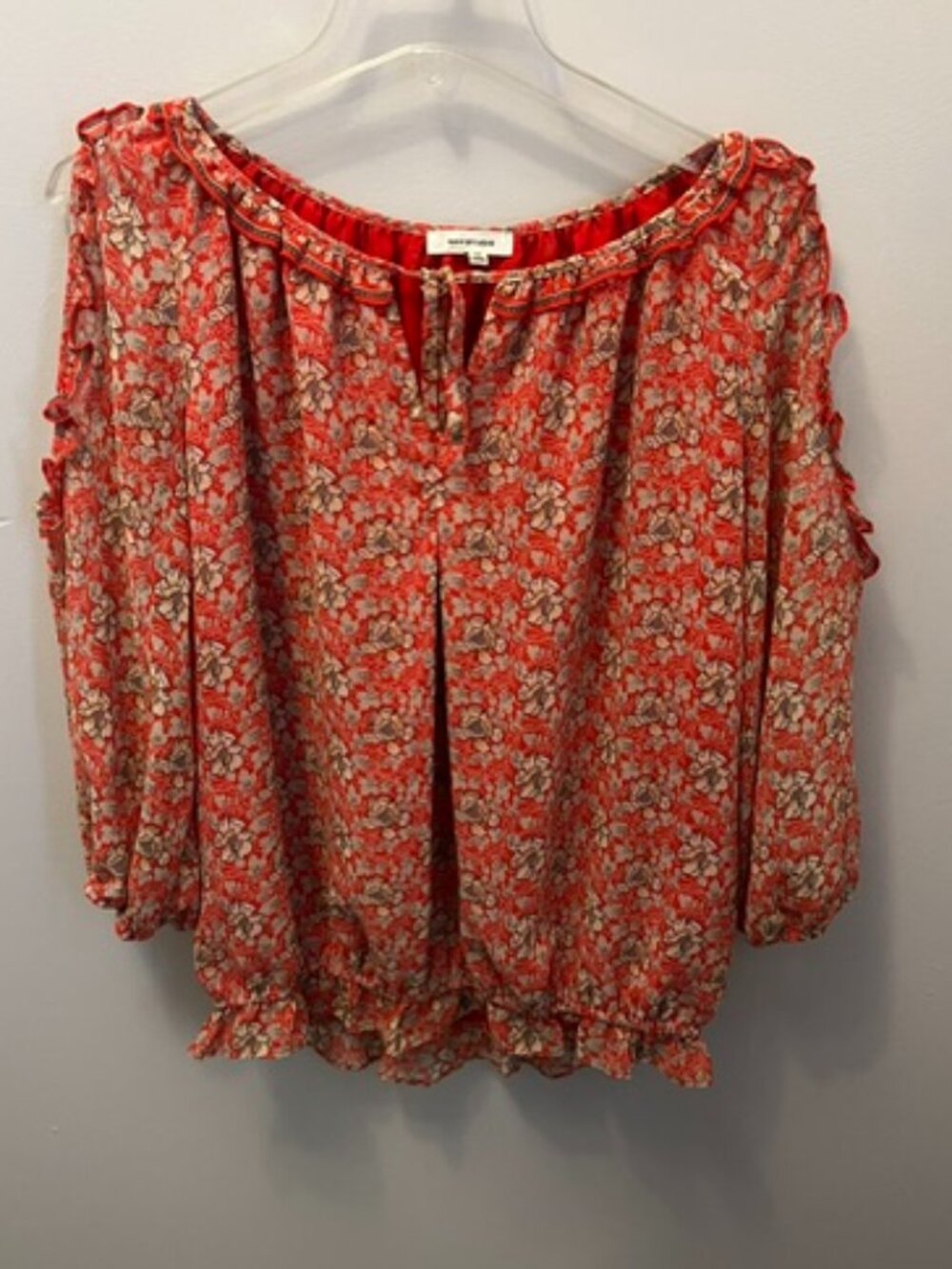 Women's Max Studio Cold Shoulder Blouse, Size L, Red Floral, elastic, Ex Cond!